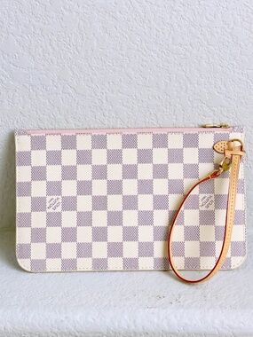 Louis Vuitton LV Damier Azur Canvas Leather Neverfull Pouch